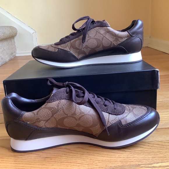 Coach Rebecca Low Top Logo Sneaker Khaki Chestnut SZ 9 - Picture 1 of 12